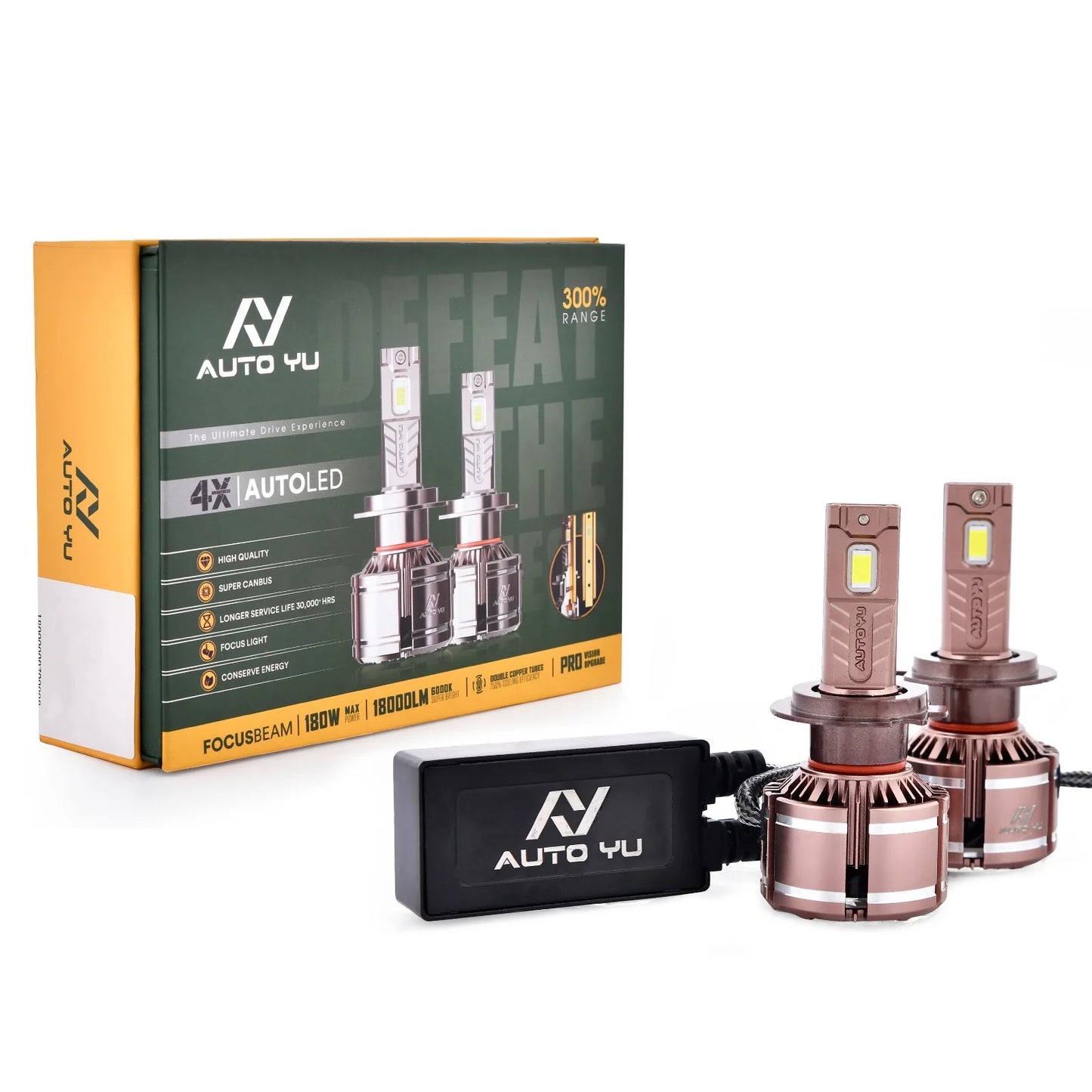 AUTO YU 180W LED Headlight Bulb | 18000 Lumens | 4X Brightness | Canbus Error Free | 2 Years Warranty