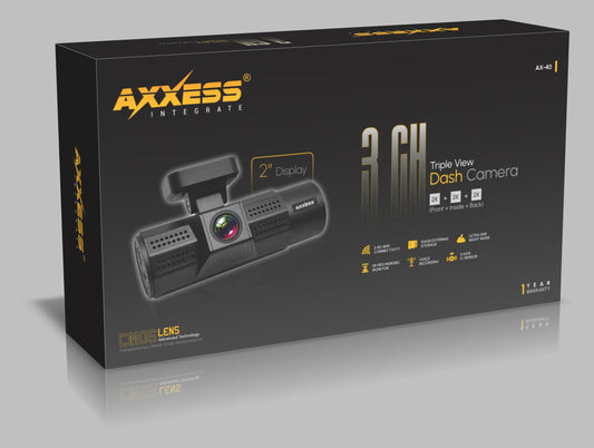 Axxess 3CH Triple Dash Camera (Front+Inside+Back) 24H Monitor