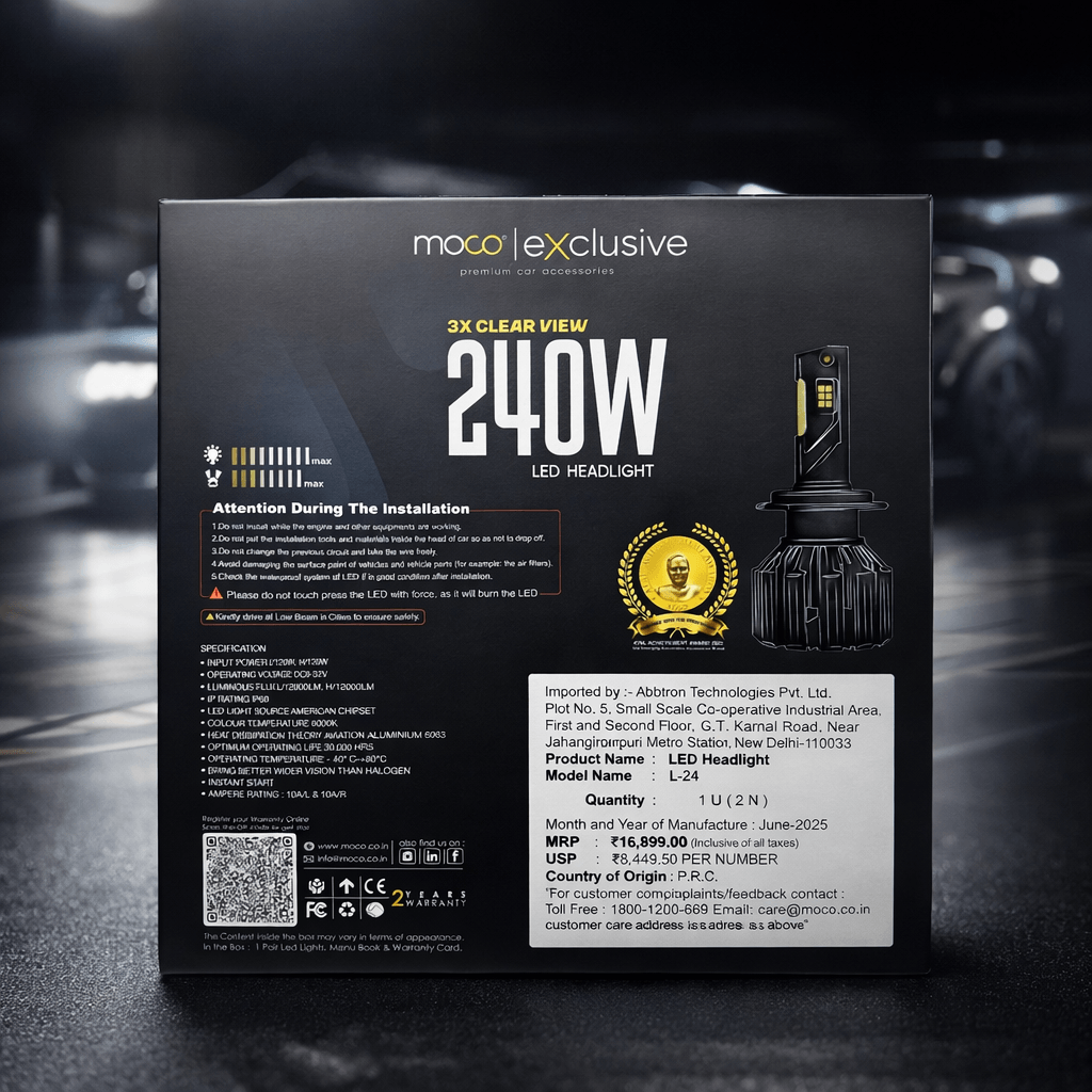 MOCO Exclusive 240W LED Headlight | 24000 Lumens | 3X Clear View | Options (4300K/6000K) | 2 Years Warranty