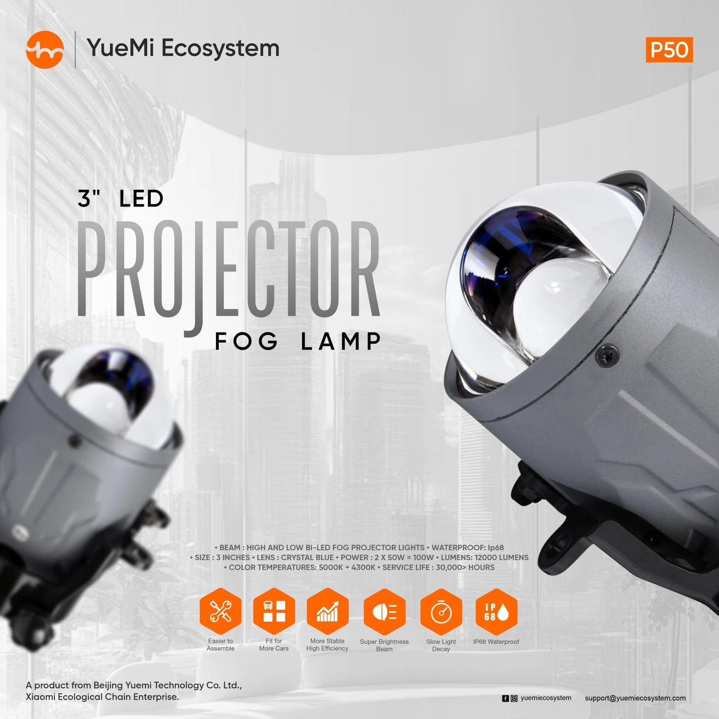 Fog Lamp 3" BI-LED Projector Yuemi Ecosystem P30