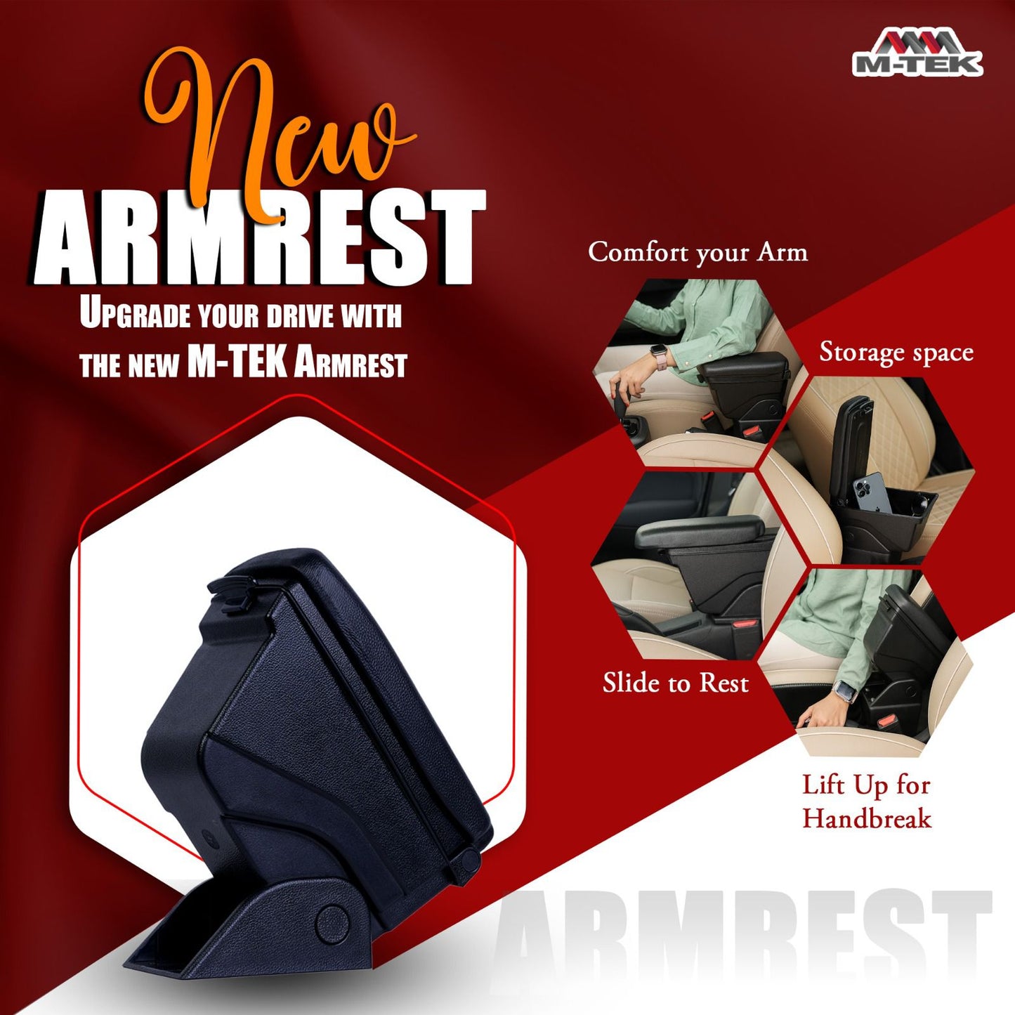 M-Tek Car Armrest for Premium Comfort & Smart Storage