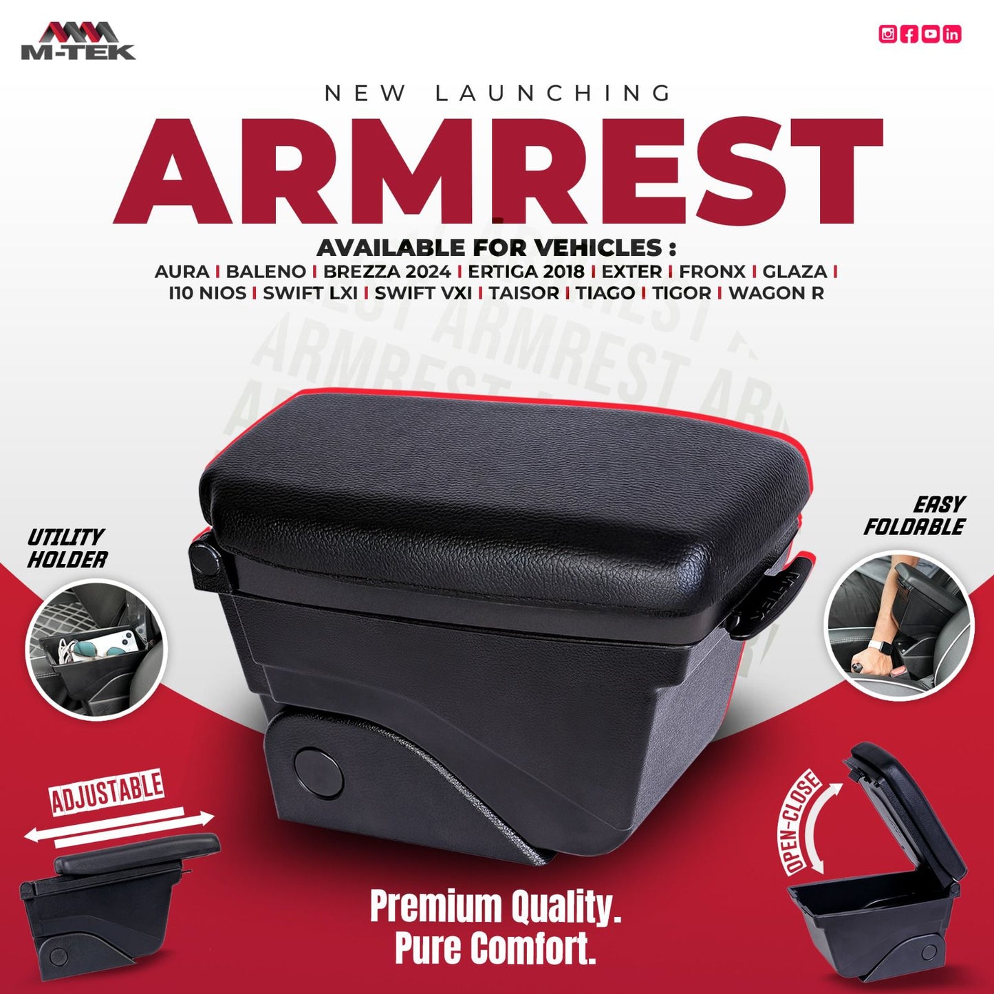 M-Tek Car Armrest for Premium Comfort & Smart Storage